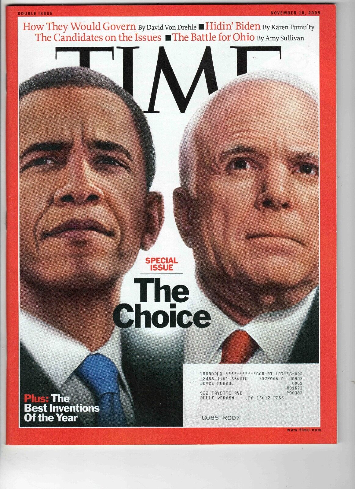 Nov 10 2008 Time Magazine Barack Obama John McCain Election