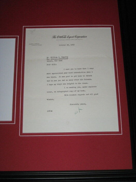 James A Farley Coca Cola Coke Signed Framed 1952 Letter & Photo Display 16x20 