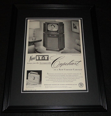 1951 IT&T Capehart Corner Cabinet TV Framed 11x14 ORIGINAL Vintage Advertisement