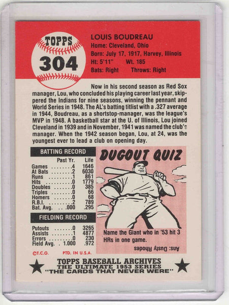 Lou Boudreau 1953 Topps Archives Autograph Card #304 Indians