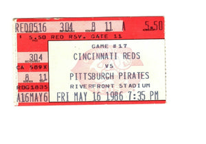 May 16 1986 Cincinnati Reds vs Pittsburgh Pirates Ticket Pete Rose Final Season