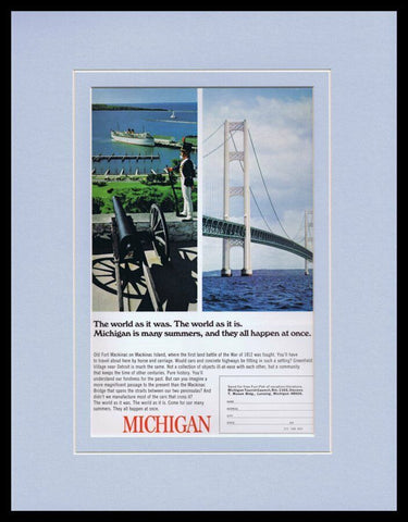 1960s Michigan Travel Tourism Framed 11x14 ORIGINAL Vintage Advertisement