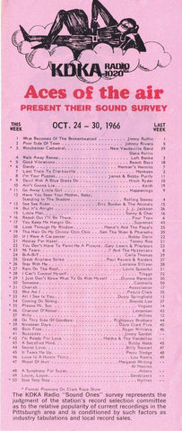 KDKA 1020 Pittsburgh VINTAGE October 24 1966 Music Survey Rolling Stones 