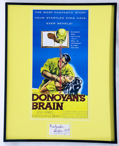 Lew Ayres Signed Framed Donovan's Brain 16x20 Poster Display JSA