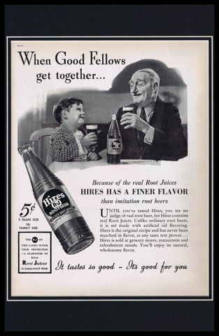 1937 Hires Root Beer Framed 11x17 ORIGINAL Vintage Advertising Poster