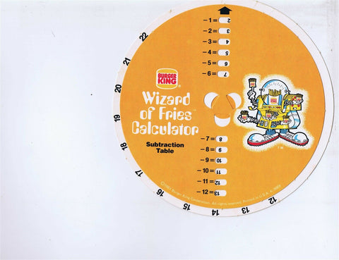 ORIGINAL Vintage 1981 Burger King Wizard of Fries Subtraction Calculator