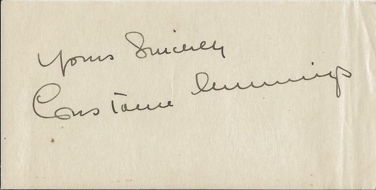 Constance Cummings Signed Vintage 3x6 Index Card JSA 