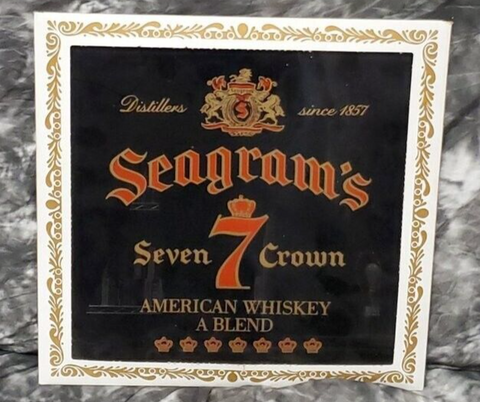 VINTAGE 1980s Seagram's 7 Crown Whiskey Framed Carnival Mirror