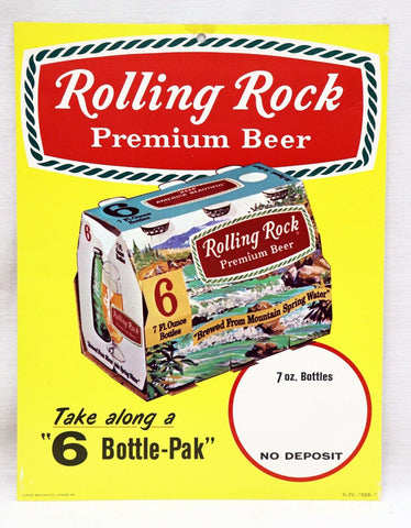 ORIGINAL Vintage 1973 Rolling Rock Beer Latrobe Brewing 10x13" Cardboard Sign