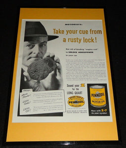 1955 Pennzoil Motor Oil Framed 11x17 ORIGINAL Advertising Display 