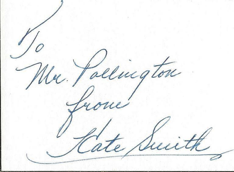 Kate Smith Signed Note on Vintage Index Card JSA 