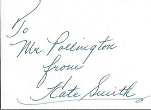 Kate Smith Signed Note on Vintage Index Card JSA 