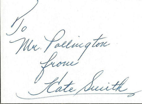 Kate Smith Signed Note on Vintage Index Card JSA 