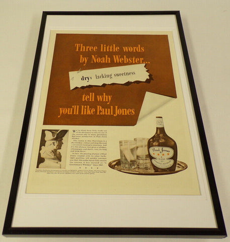 1937 Paul Jones Whiskey Framed 11x17 ORIGINAL Vintage Advertising Poster B