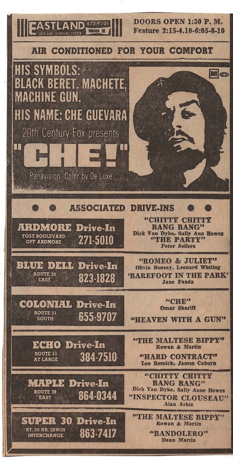 VINTAGE 1969 Che Guevara Movie Newspaper Advertisement