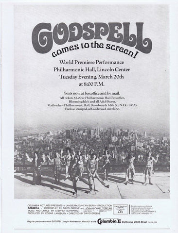 Godspell 1973 World Premiere ORIGINAL Vintage 9x12 Industry Ad 