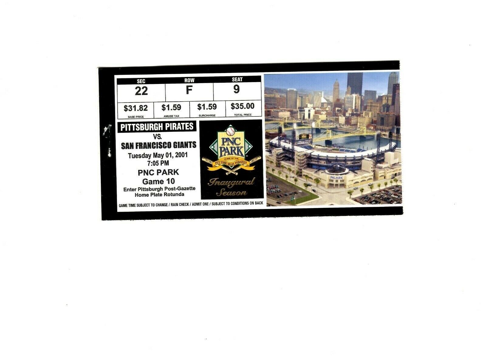 May 1 2001 San Francisco Giants @ Pittsburgh Pirates Ticket Jeff Kent 7 RBI