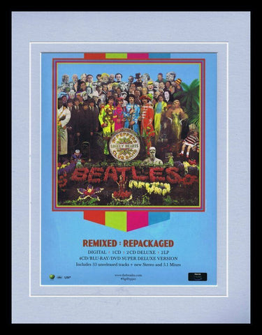 ORIGINAL Vintage 2017 Beatles Sgt Pepper Remixed 11x14 Framed Advertisement