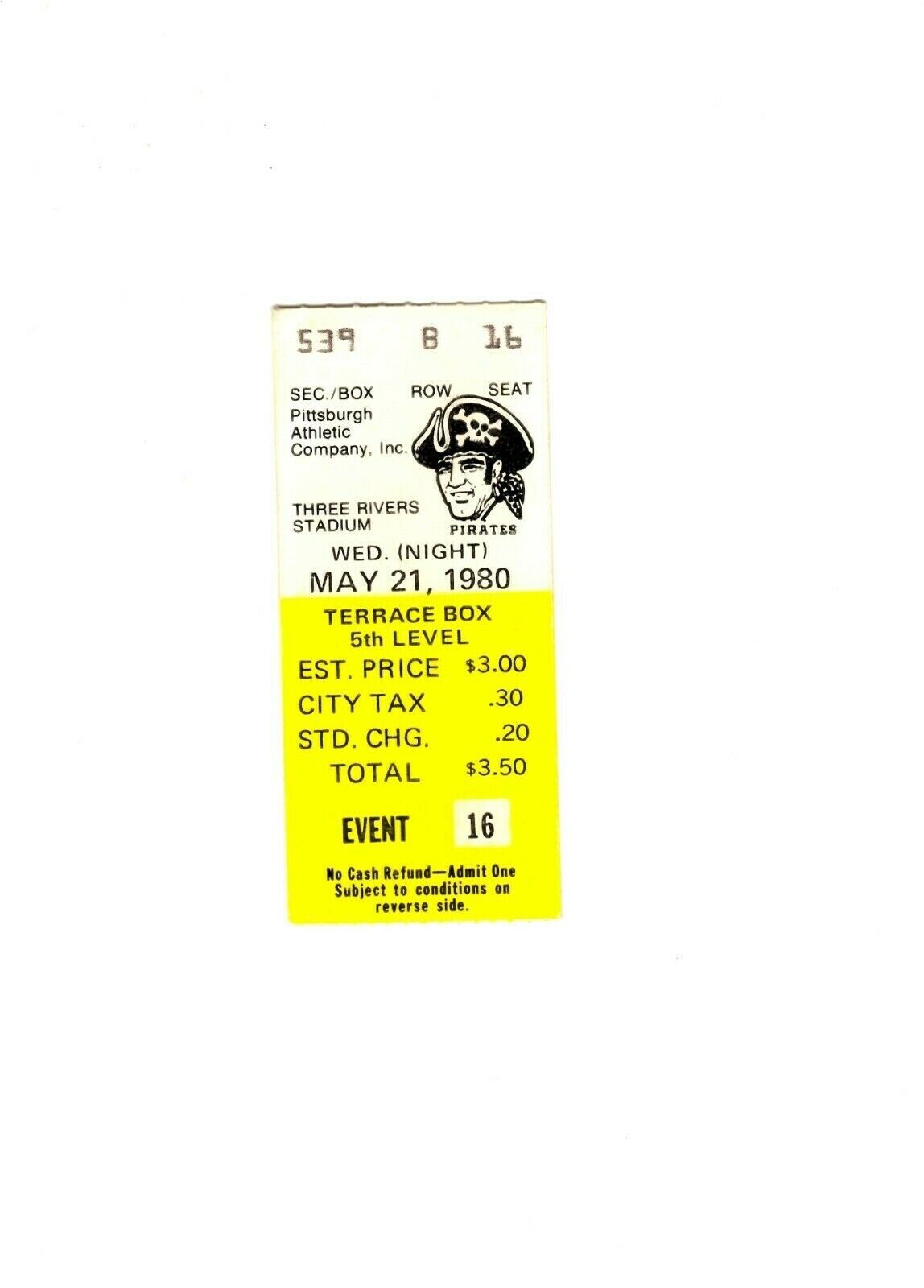 May 21 1980 Philadelphia Phillies @ Pittsburgh Pirates Ticket Doubleheader