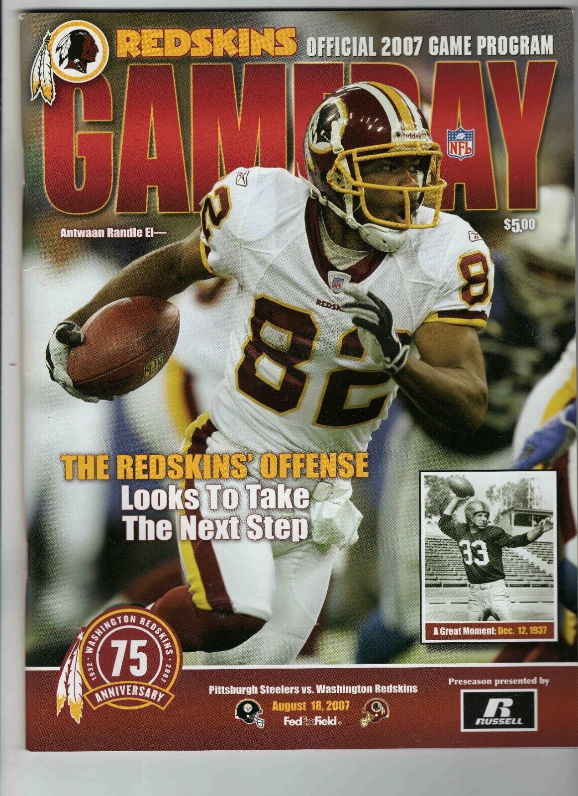 2007 Washington Redskins vs Pittsburgh Steelers Program Antwaan Randle El