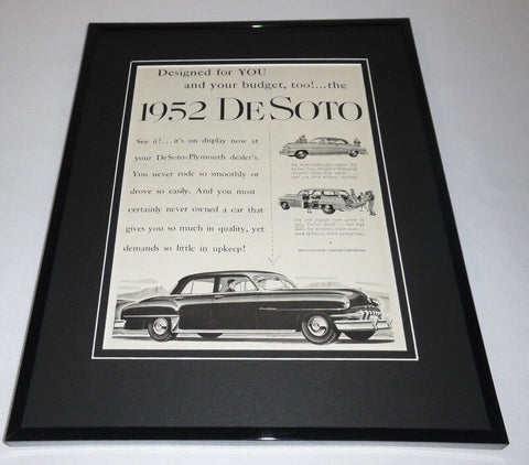 1952 DeSoto Plymouth Framed 11x14 ORIGINAL Vintage Advertisement