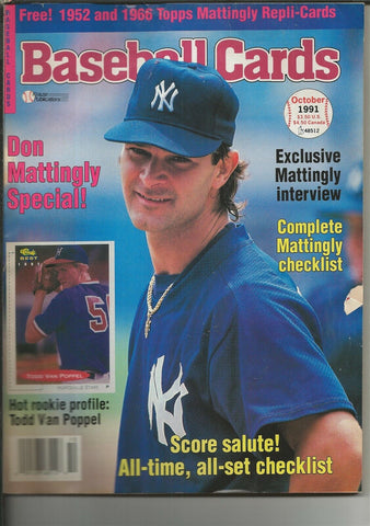 ORIGINAL Vintage Oct 1991 Baseball Cards Magazine w/ Cards Don Mattingly