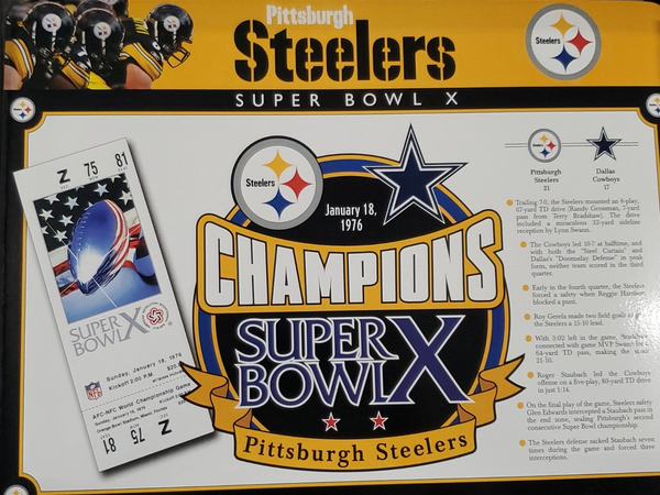 Danbury Mint Pittsburgh Steelers 6x Super Bowl Champions Wood Placemat Tray Set