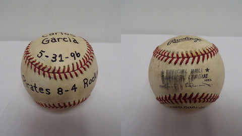 ORIGINAL Vintage May 31 1996 Game Used NL Baseball Hit by Carlos Garcia Pirates