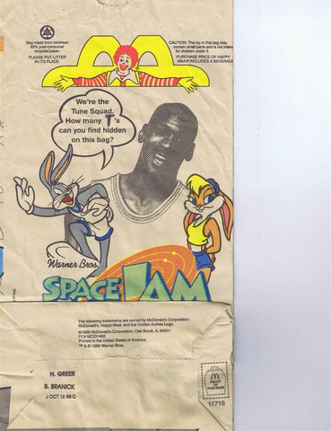 ORIGINAL Vintage 1996 McDonald's Space Jam Bag Looney Tunes Michael Jordan