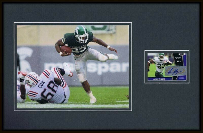 Javon Ringer Signed Framed 11x17 Rookie Card & Photo Display SAGE Michigan State