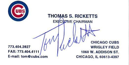 Tom Ricketts Signed Business Card Chicago Cubs Owner