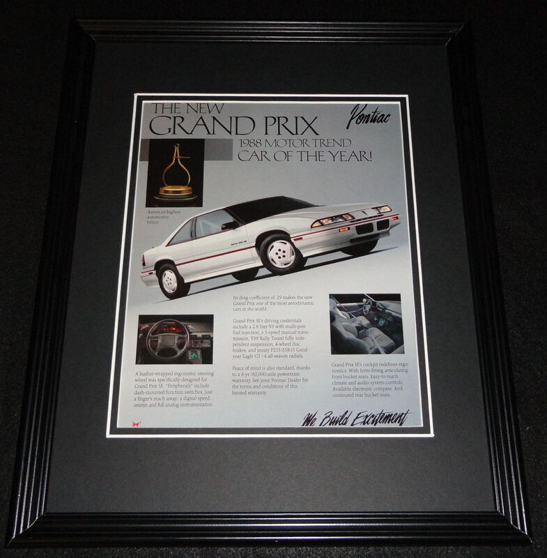 1988 Pontiac Grand Prix Framed 11x14 ORIGINAL Advertisement