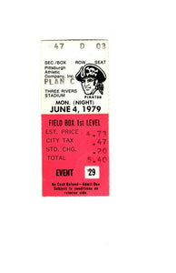 June 4 1979 LA Dodgers @ Pittsburgh Pirates Ticket Monday Night Baseball 