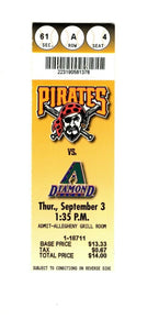 Sep 3 1998 Arizona Diamondbacks @ Pittsburgh Pirates Ticket 1-0 Pitchers Duel!