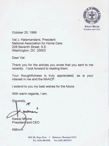 Kweisi Mfume President and CEO of NAACP Signed 1999 Typed Letter