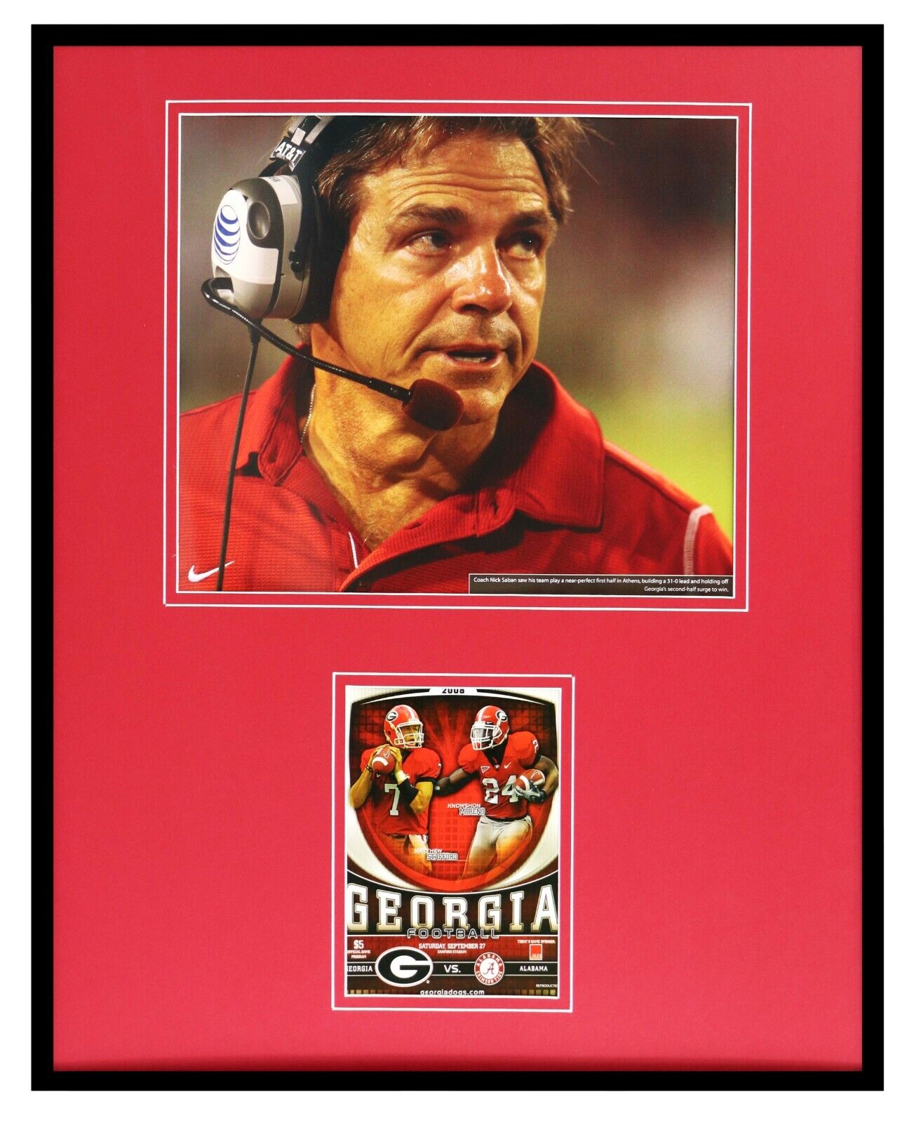 Nick Saban Framed 16x20 Photo & 2008 Georgia vs Alabama Program Cover Set 