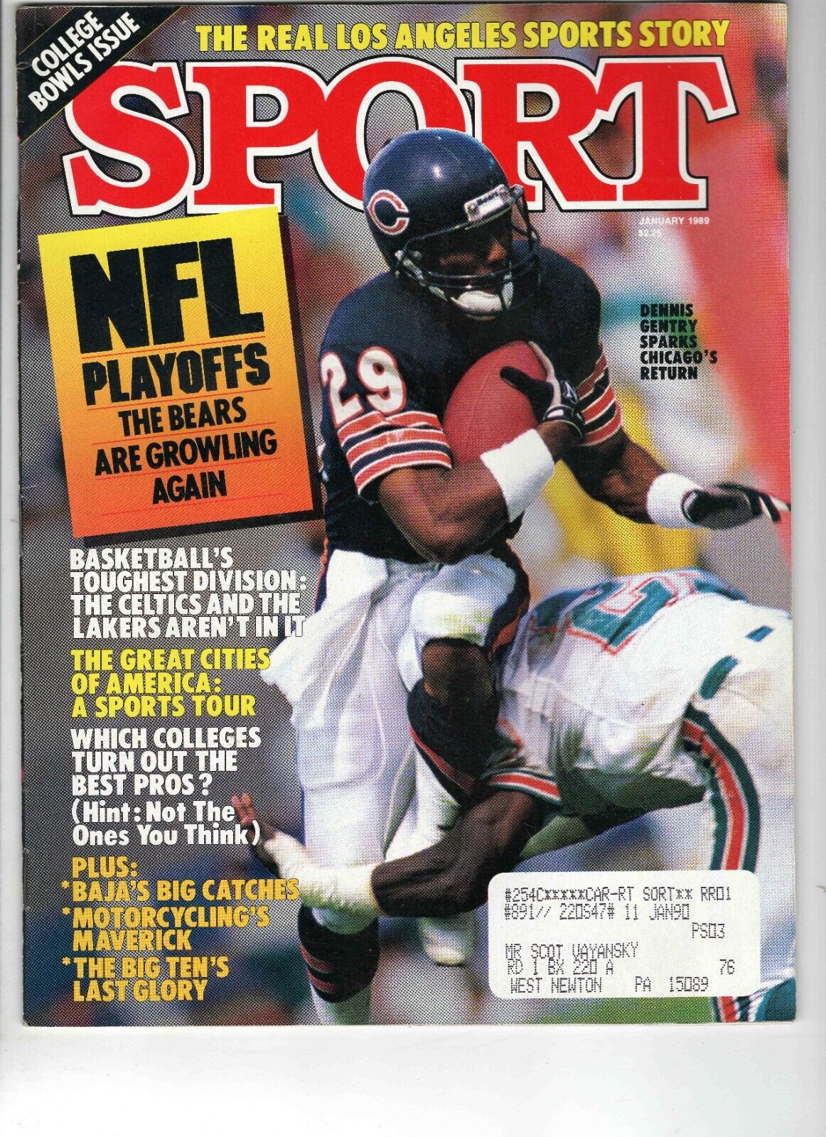 Jan 1989 Sport Magazine Dennis Gentry Bears