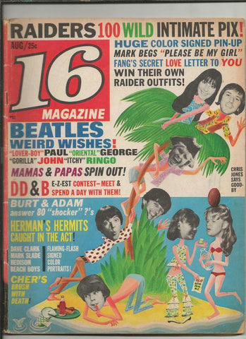 ORIGINAL Vintage August 1966 16 Magazine Beatles Rolling Stones Batman Adam West