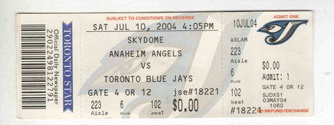 July 10 2004 Anaheim Angels Toronto Blue Jays Ticket Bengie Molina Grand Slam