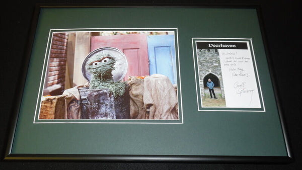 Caroll Spinney Signed Framed Note & Photo Display Sesame Street Oscar Voice