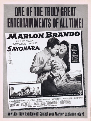 Sayonara ORIGINAL Vintage 1962 9x12 Industry Advertisement Marlon Brando