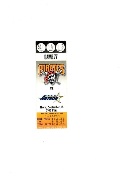 Sep 18 1997 Houston Astros @ Pittsburgh Pirates Ticket Jeff Bagwell Craig Biggio