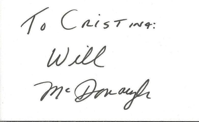 Will McDonough Signed 3x5 Index Card Boston Globe NBC B