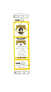 Aug 2 1989 Montreal Expos @ Pittsburgh Pirates Ticket Barry Bonds Bonilla