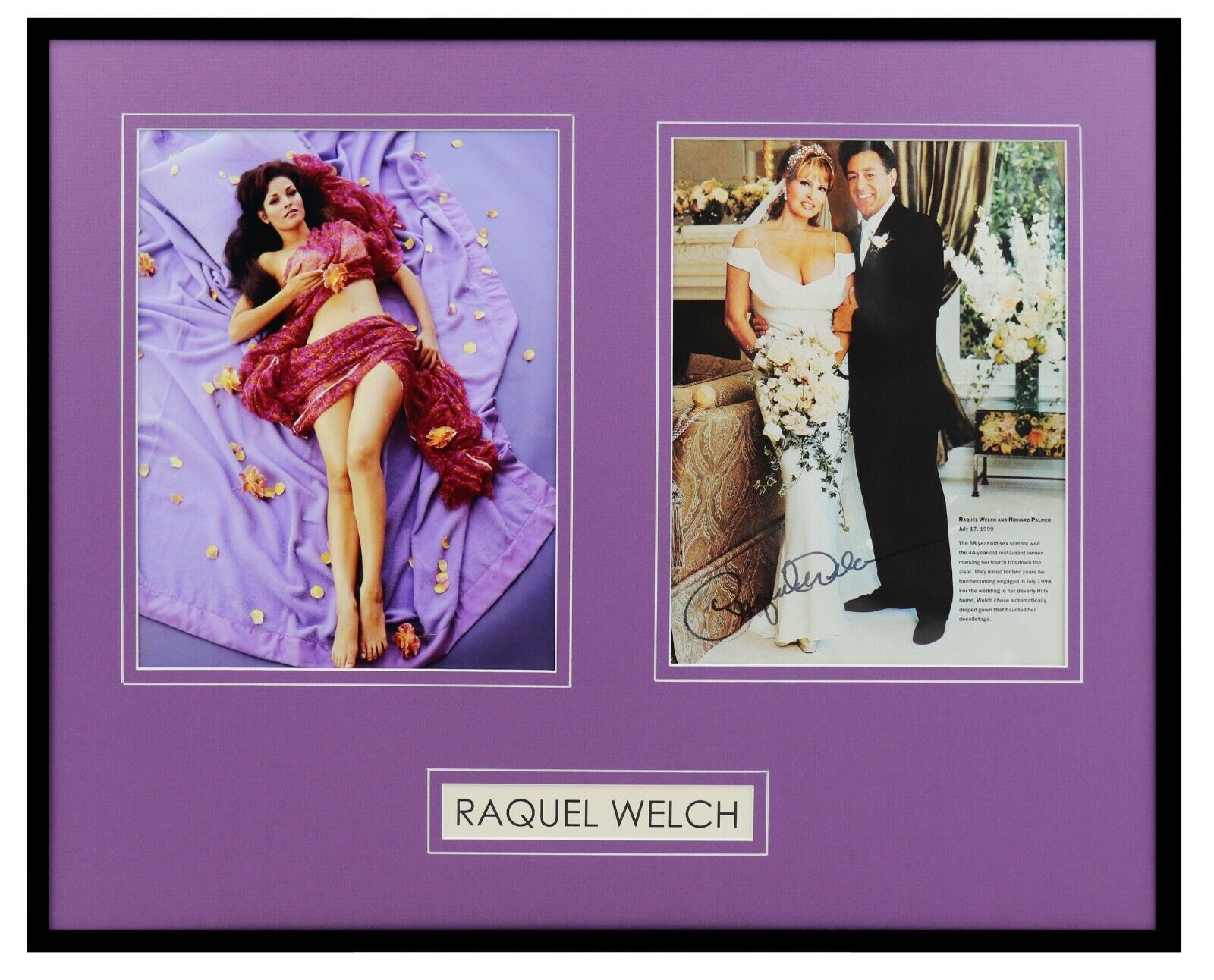 Raquel Welch Signed Framed 16x20 Wedding Photo Display 