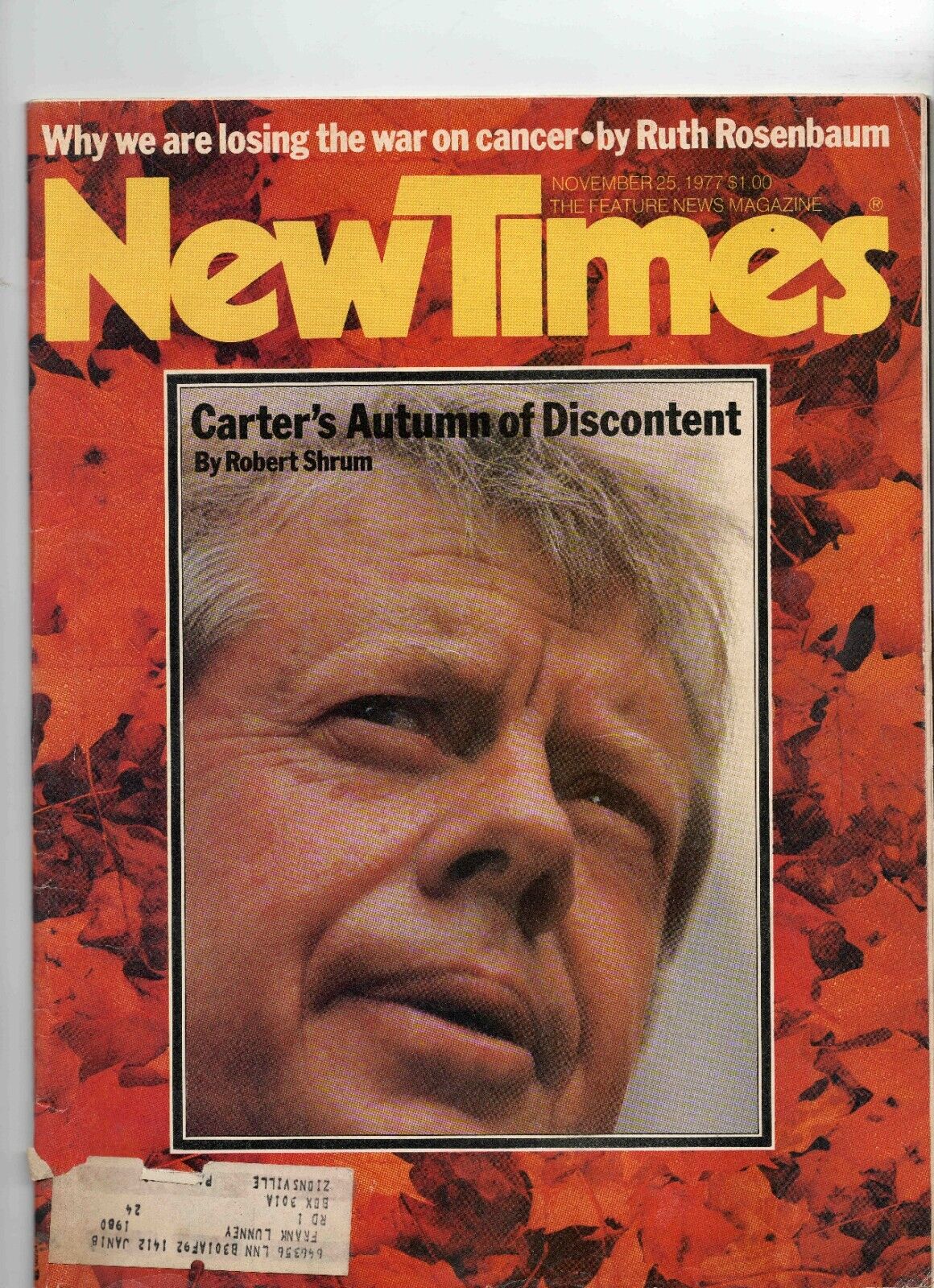 VINTAGE Nov 25 1977 New Times Magazine Jimmy Carter