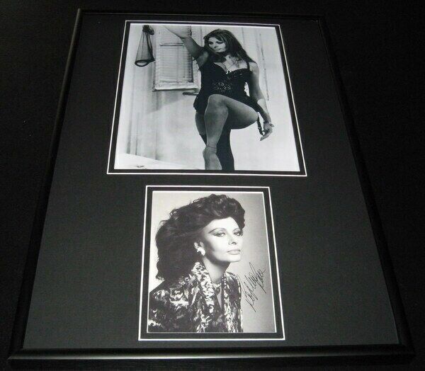 Sophia Loren Signed Framed 12x18 Lingerie Stockings Photo Set