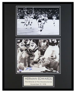 Herman Edwards Signed Framed 16x20 Photo Set Miracle at Meadowlands SOP