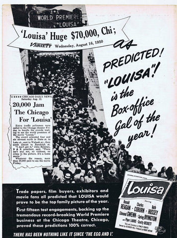 1950 Louisa ORIGINAL Vintage 9x12 Industry Ad Ronald Reagan Charles Coburn