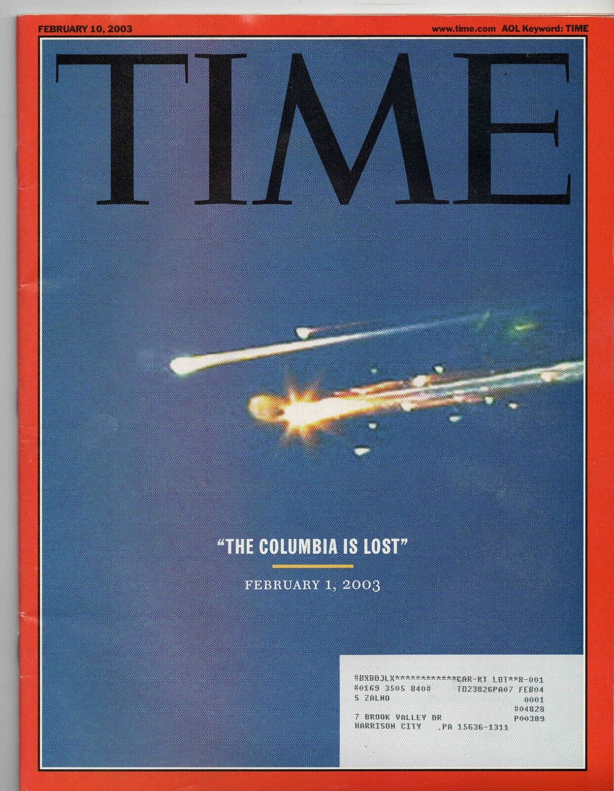 VINTAGE Feb 10 2003 Time Magazine The Columbia is Lost